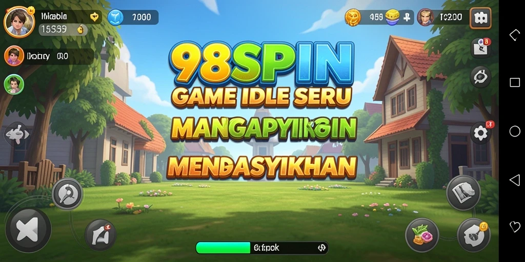 Screenshot gameplay 98SPIN menunjukkan aksi seru dan karakter yang berwarna-warni.