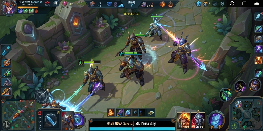 Tampilan gameplay seru dalam BOSKU33, menunjukkan aksi pertarungan MOBA.