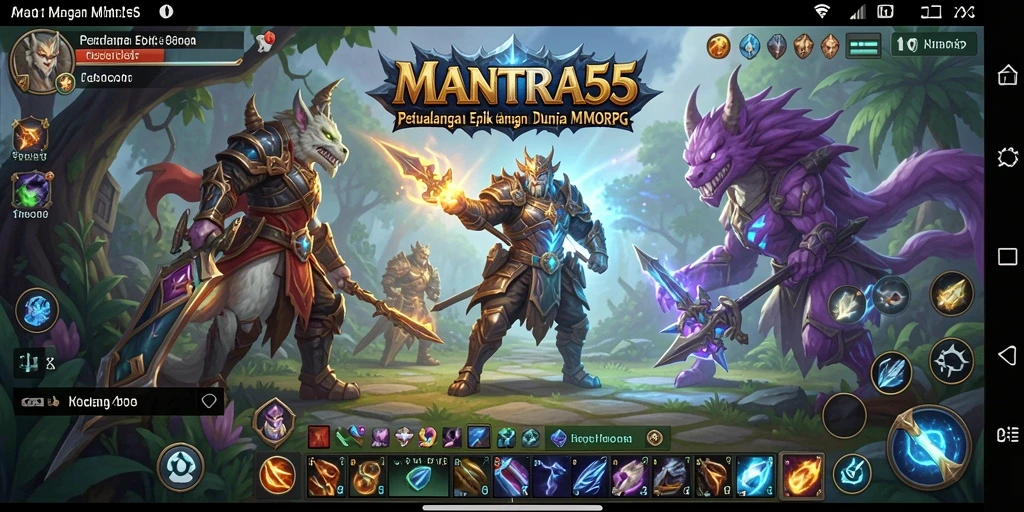 Screenshot gameplay <strong>MANTRA55</strong> yang menunjukkan pertempuran epik di dunia MMORPG.