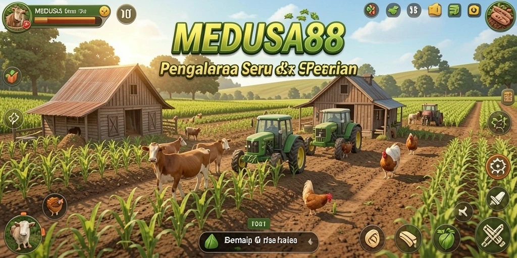 Tampilan gameplay menarik dari MEDUSA88 dengan kebun yang subur.