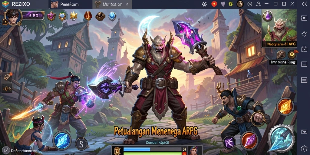 Tampilan gameplay <strong>REZIXO</strong> dengan grafis yang menakjubkan dan pertempuran seru.